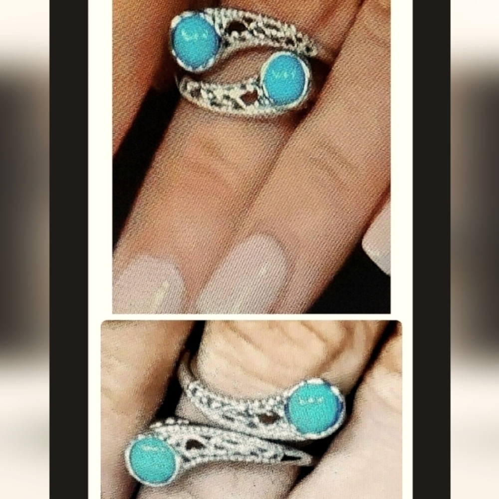 Genuine Sleeping Beauty 2 in 1 Ring in Platinum Plated Sterling Silver